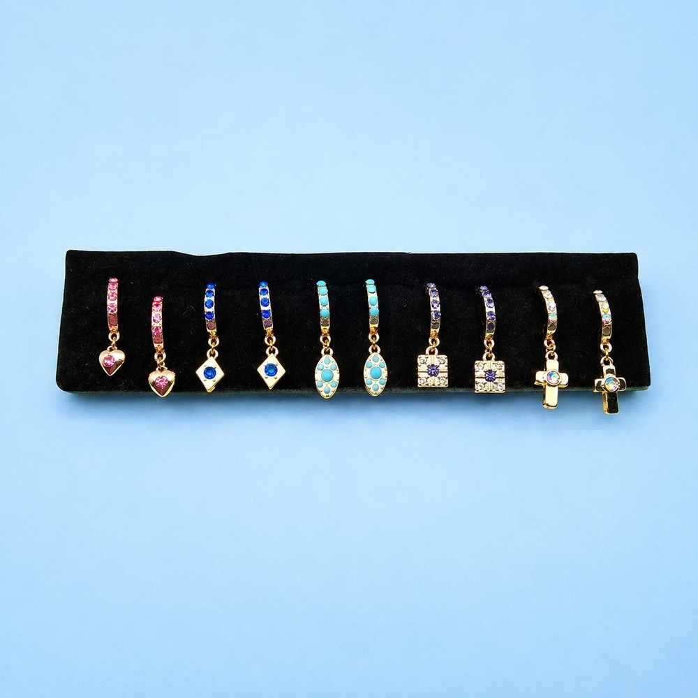 Diamonique Interchangeable Hoop Earrings Set 5 Pairs Charms Boxed Gold -3454